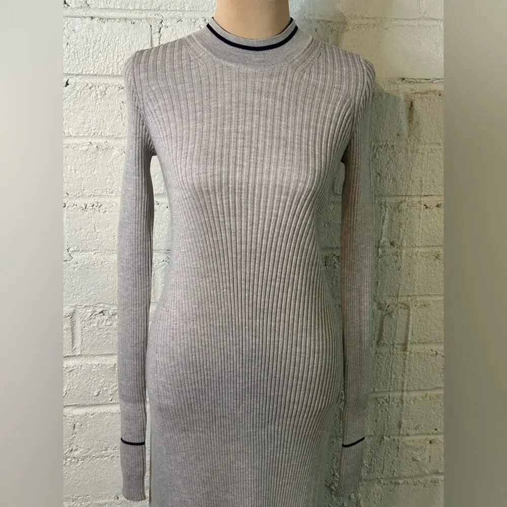 Maison Margiela MM4 Fused Wool Knit Open back Tunic size XS Light Gray Navy Midi